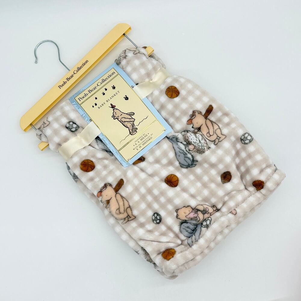 Classic Winnie The Pooh Tan Sports Football Baseball Basketball Baby Blanket NEW